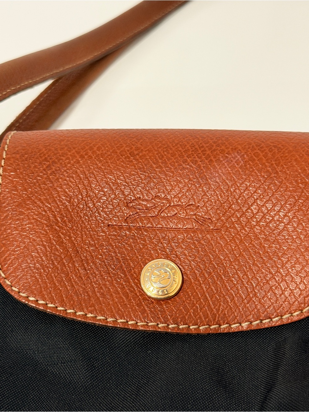 Longchamp Le Pliage Black Tote with Brown Trim - Picture 2 of 15